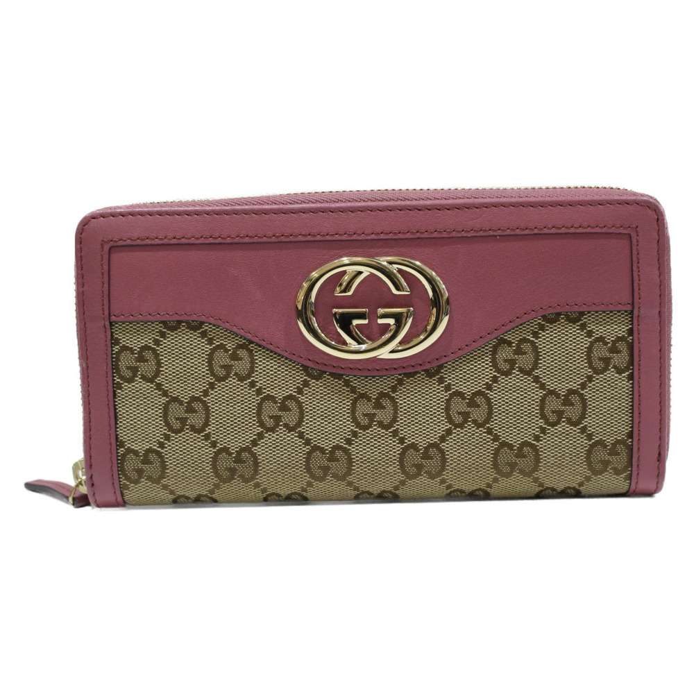 GUCCI Round Zipper Long Wallet GG Canvas Pink
